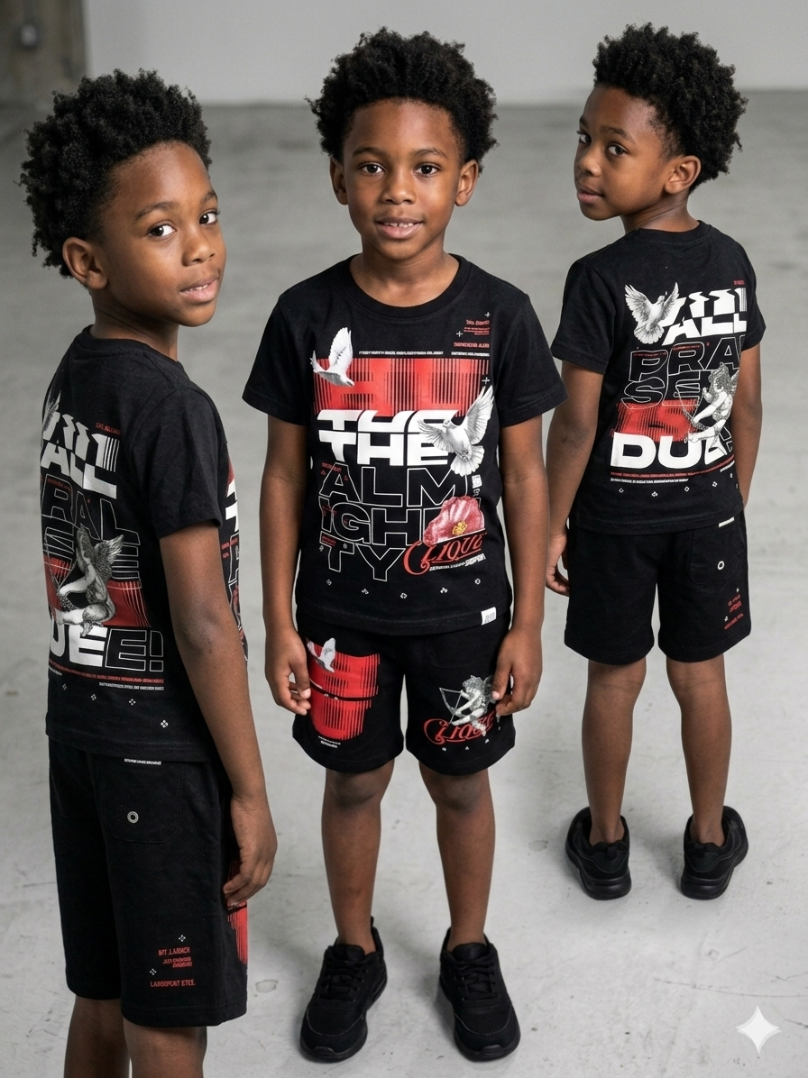 Undrtd Kids The Almighty short set with matching t-shirt and shorts front view