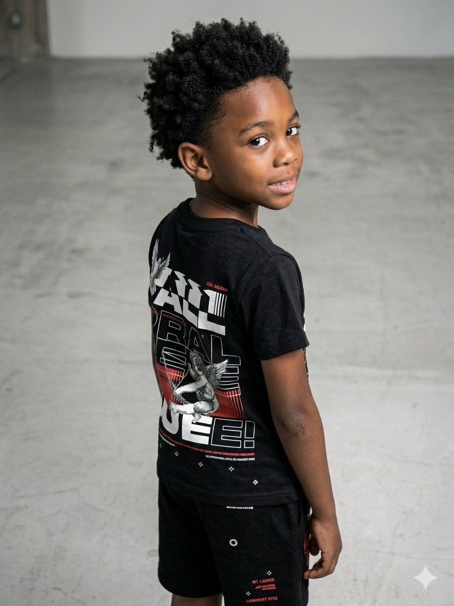 back view of Undrtd Kids The Almighty short set showing full outfit design