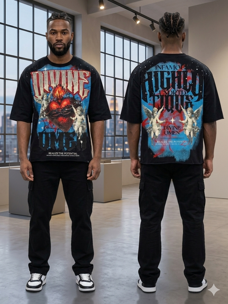 close up of studded rhinestone detailing on Undrtd Divine 3/4 sleeve t-shirt showing premium finish