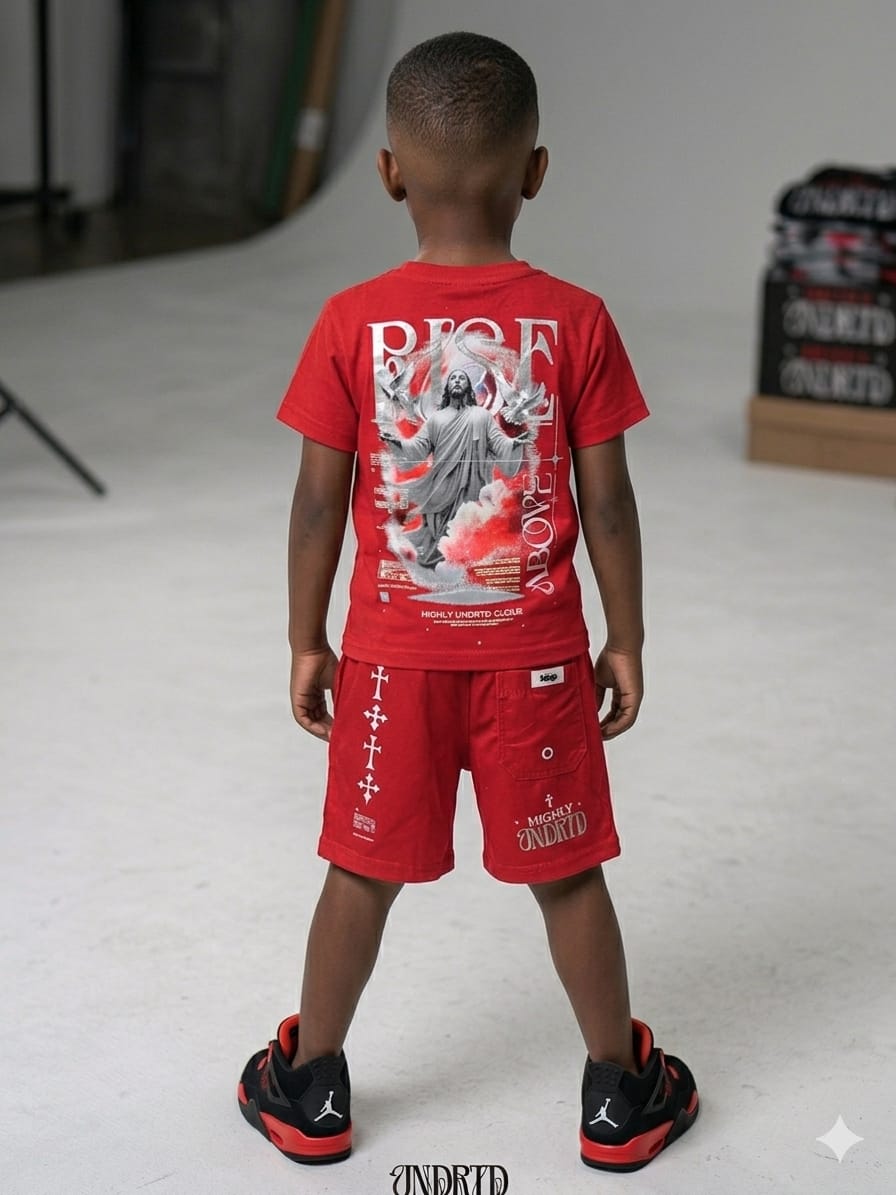 kids urban streetwear short set Undrtd rise above outfit summer style