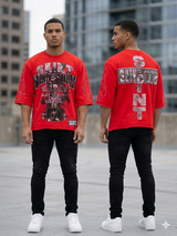 model wearing Undrtd Saint Club Global rhinestone 3/4 sleeve tee styled in streetwear outfit