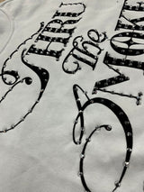 back view of Undrtd Through the Smoke rhinestone 3/4 sleeve t-shirt in multicolor