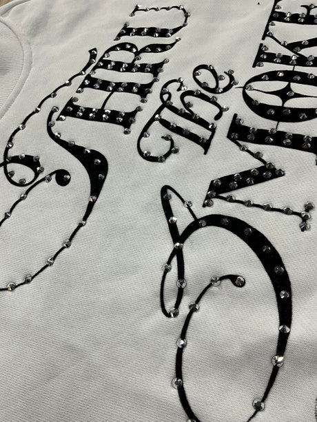 back view of Undrtd Through the Smoke rhinestone 3/4 sleeve t-shirt in multicolor