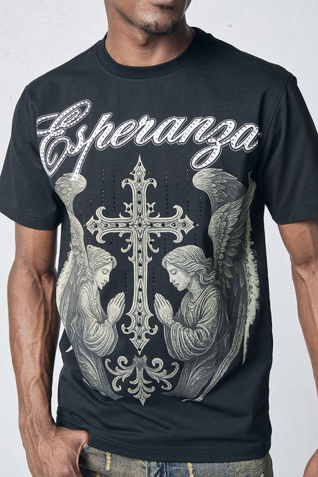 Urban outfit styled with a rhinestone graphic T-shirt