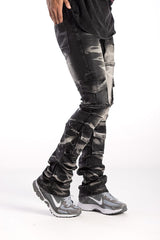 Utility stacked jeans wax smoked style trendy outfit