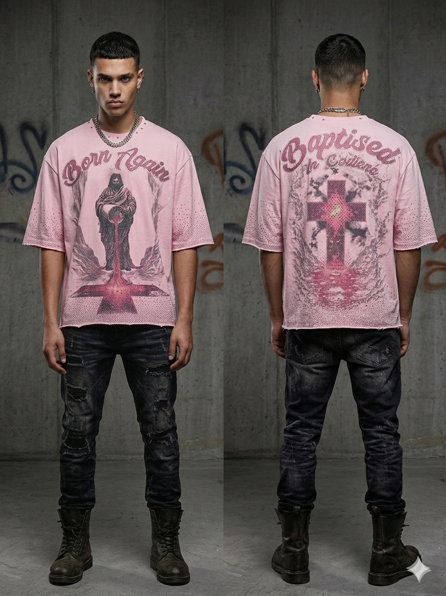 verselli born again rhinestone t shirt pink streetwear style