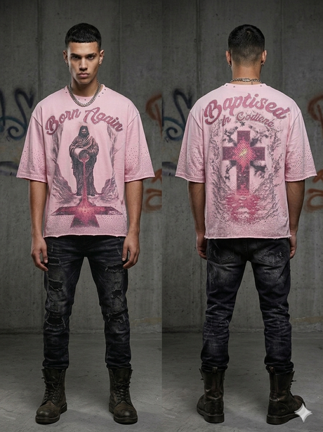verselli born again rhinestone t shirt pink streetwear style