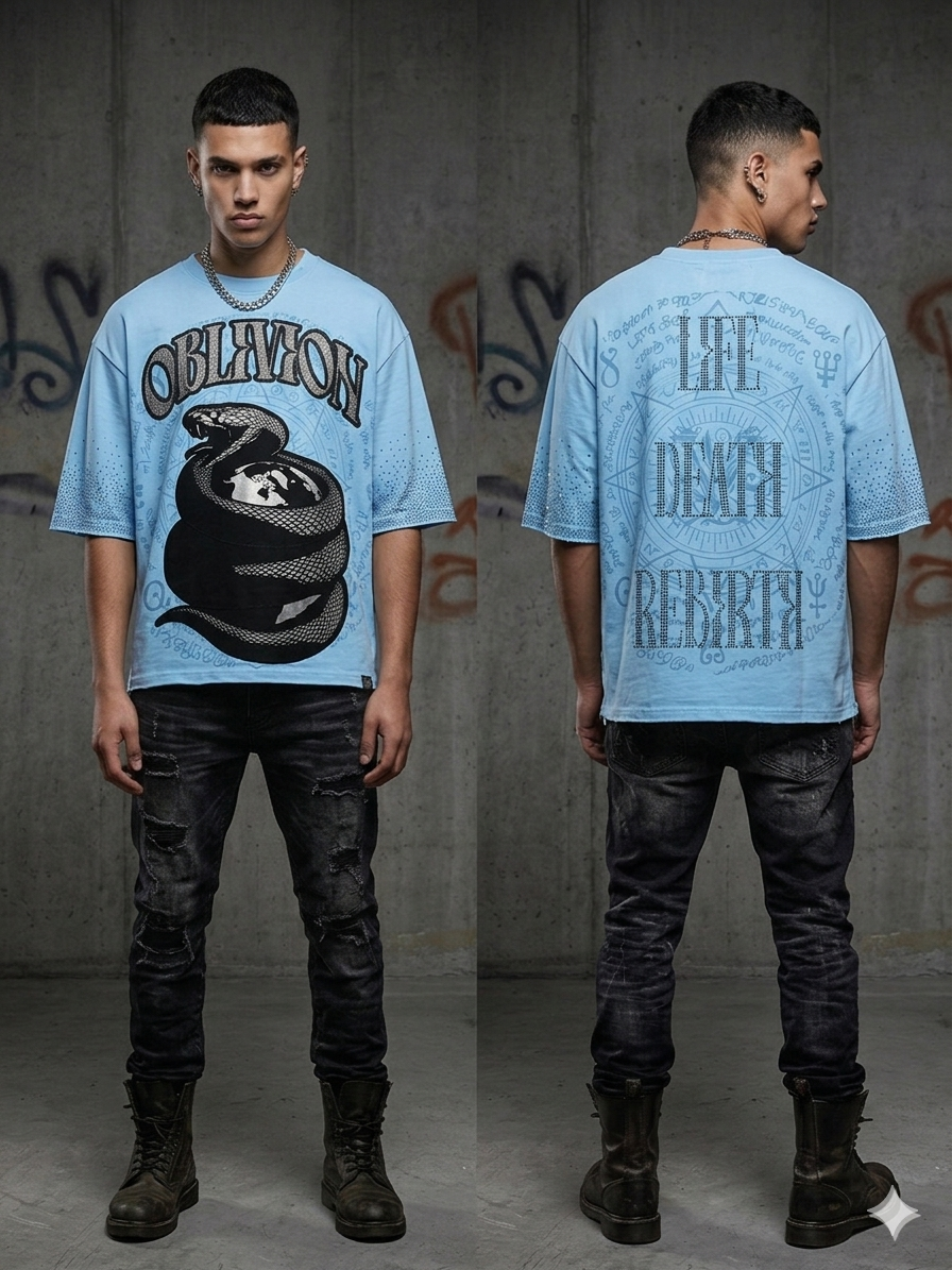verselli oblivion rhinestone tee sky blue streetwear drip