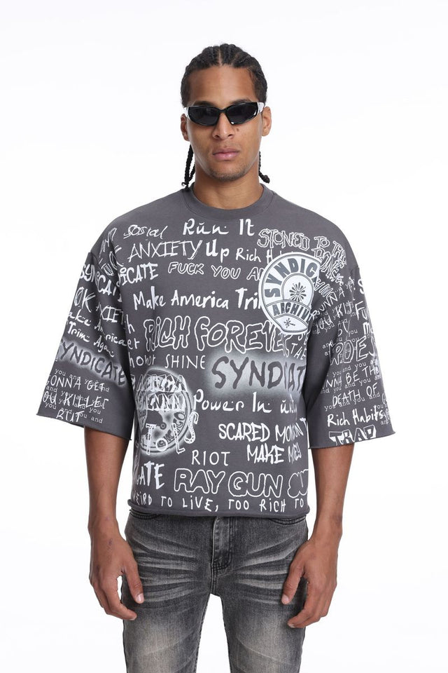 Wolf grey cropped T-shirt sporty streetwear outfit style